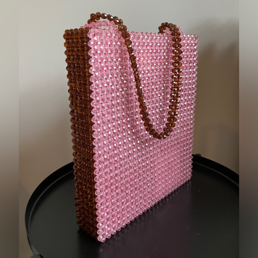 Susan Alexandra Pink and Root Beer Beaded ‘Merry’ Jumbo Tote Bag 💕🤎